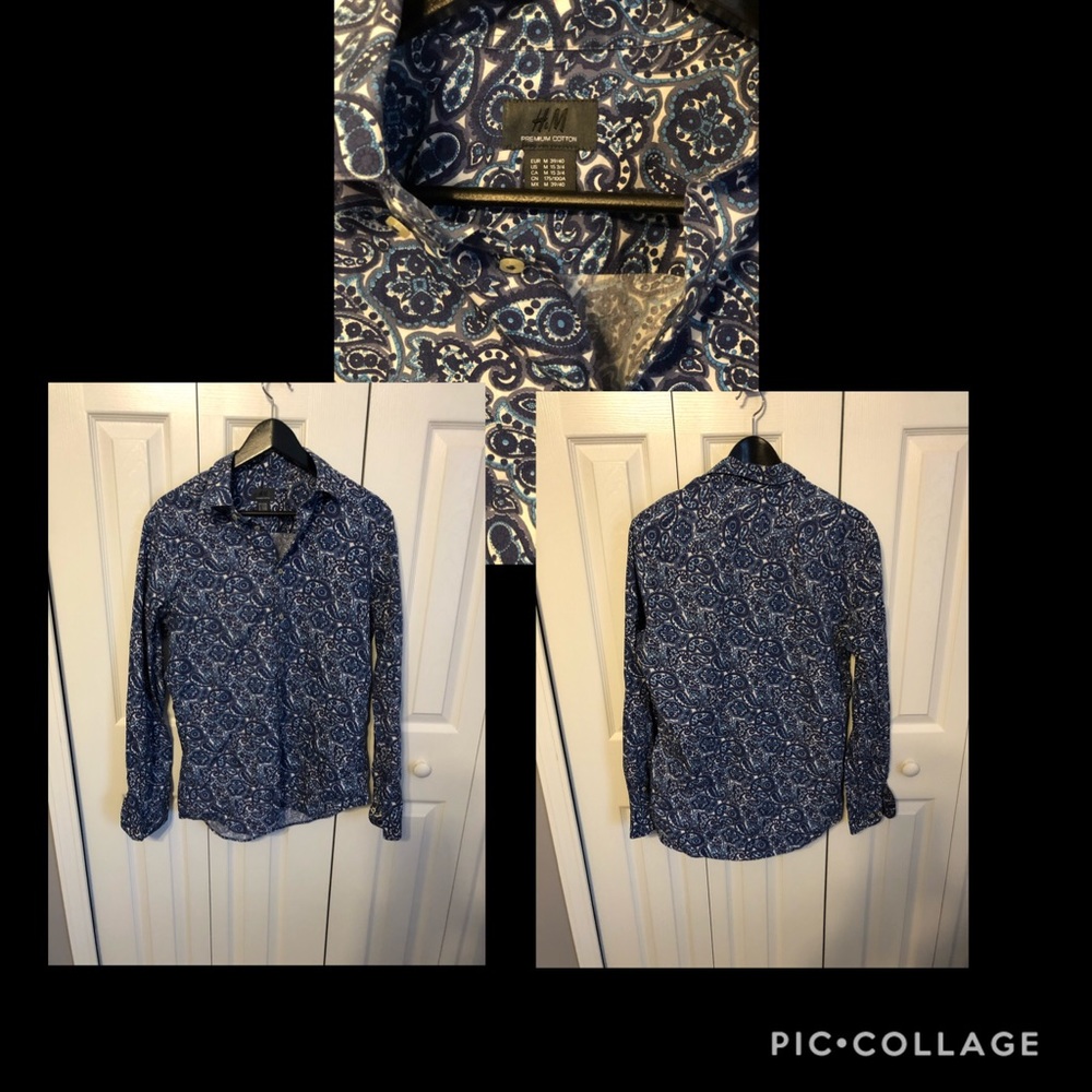 Blue Button down with designs